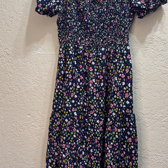 NWOT iRACHEU Navy Floral Boho Midi Dress Smocked High Waist Size L - Picture 2 of 6